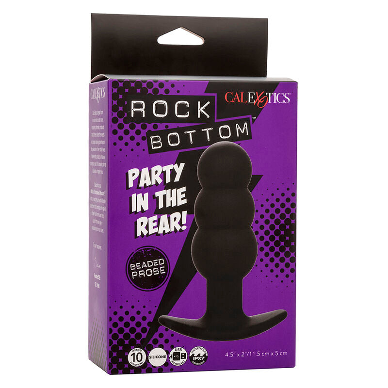 Calexotics - Rock Bottom Plug Anal Con Cuentas 10 Vibraciones Silicona Negro