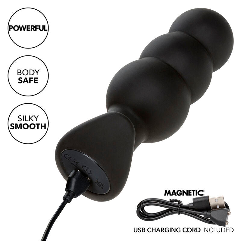 Calexotics - Rock Bottom Plug Anal Con Cuentas 10 Vibraciones Silicona Negro