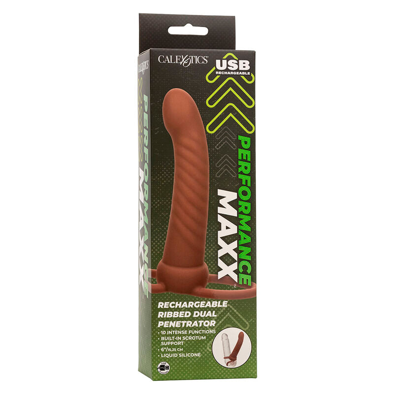 Calexotics - Maxx Doble Penetrador Acanalado 10 Vibraciones Mulato