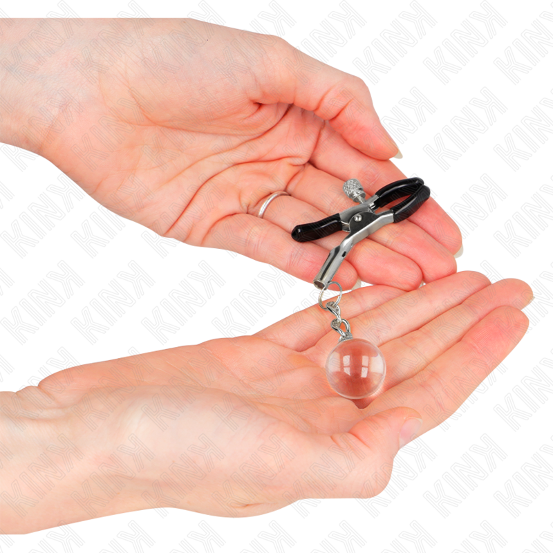 Kink - Pinzas Para Pezones Plateadas Con Colgante De Vidrio 6 Cm