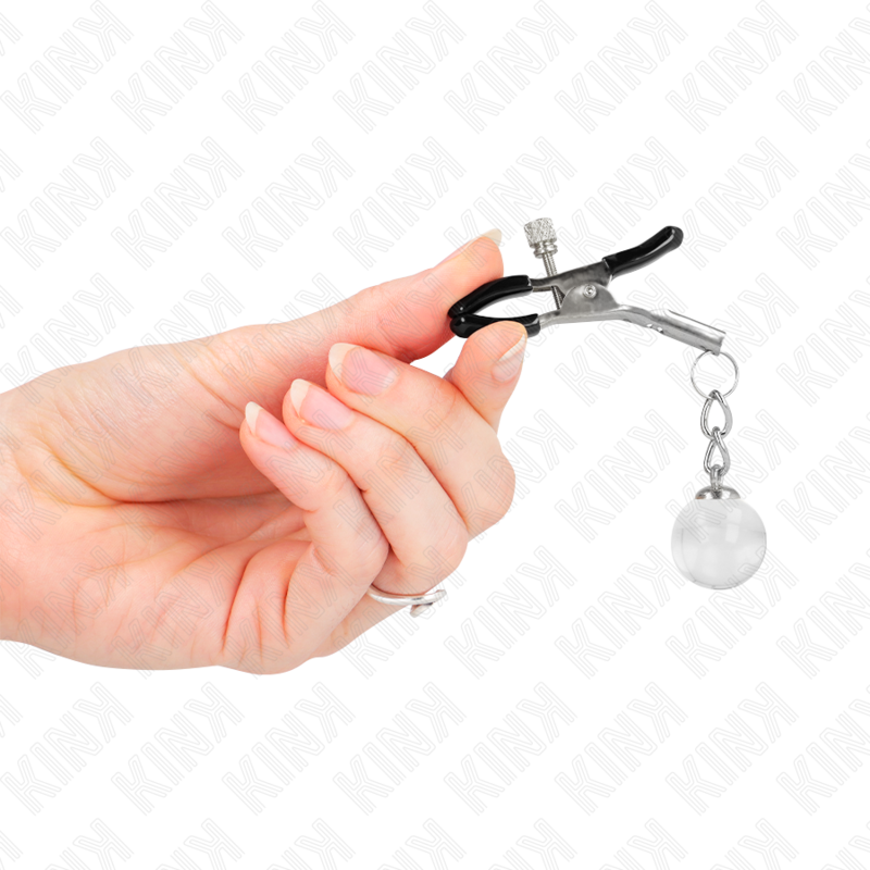 Kink - Pinzas Para Pezones Plateadas Con Colgante De Vidrio 6 Cm