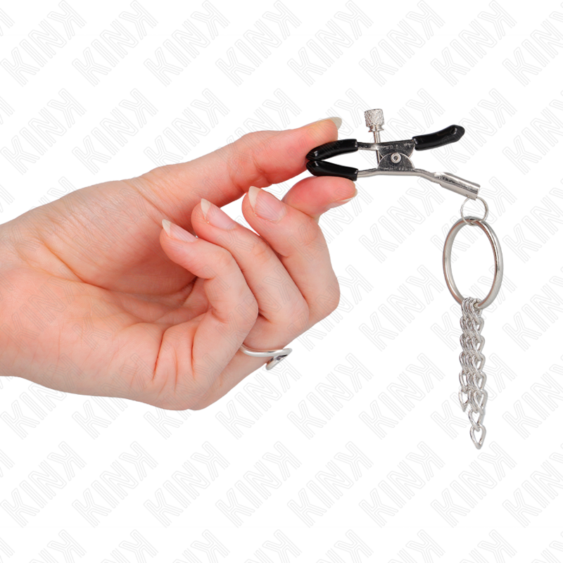 Kink - Pinzas Para Pezones Con Aro Y Pequeñas Cadenas Plateado 6 Cm