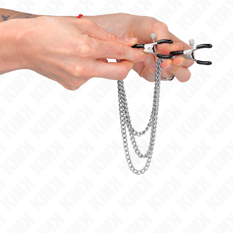 Kink - Pinzas Para Pezones Con Triple Cadena Plateado 20/23/28 Cm