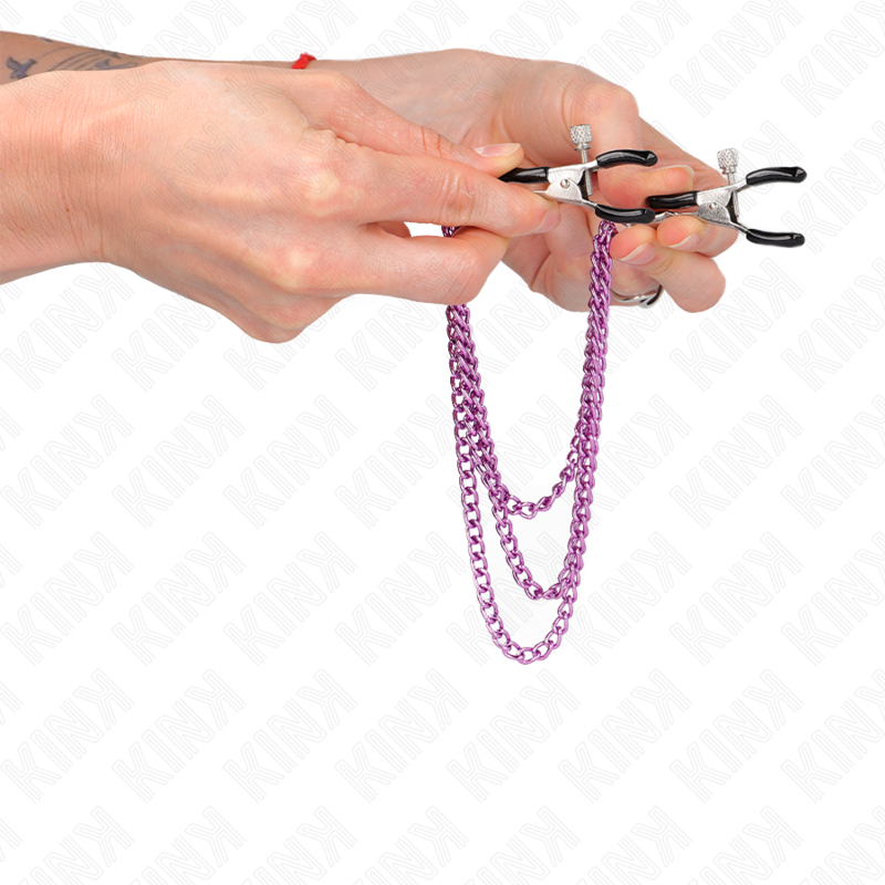 Kink - Pinzas Para Pezones Con Triple Cadena Violeta 20/23/28 Cm