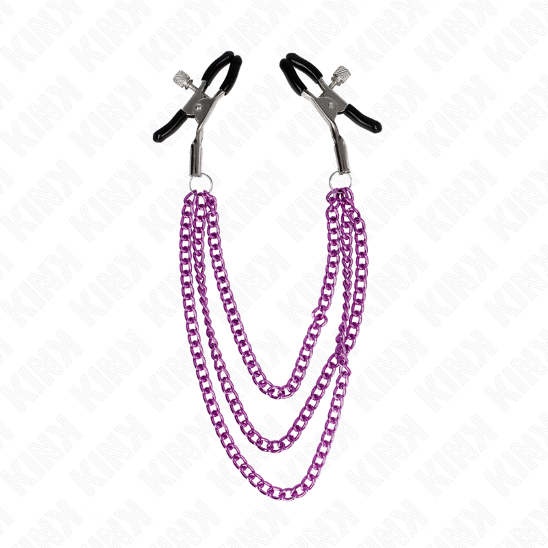 Kink - Pinzas Para Pezones Con Triple Cadena Violeta 20/23/28 Cm