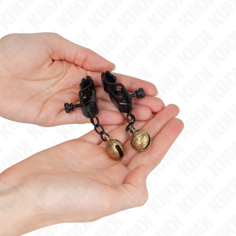 Kink - Pinzas Para Pezones Planas Negro Con Cascabel 7 Cm