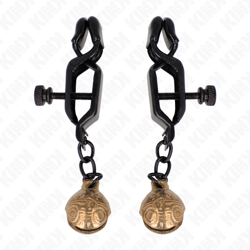 Kink - Pinzas Para Pezones Planas Negro Con Cascabel 7 Cm
