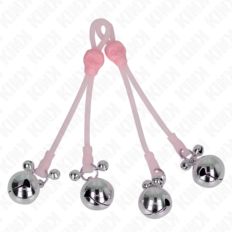 Kink - Pinzas Para Pezones Luminosas Forma Calabera Con Cascabel Sonoro Ajustable Rosa / Plateado