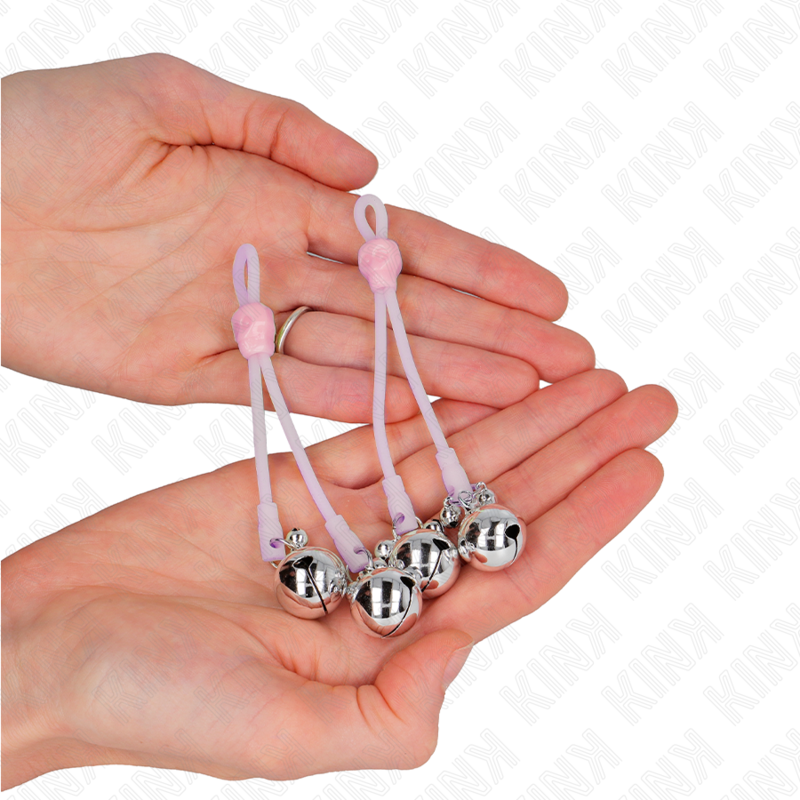 Kink - Pinzas Para Pezones Luminosas Forma Calabera Con Cascabel Sonoro Ajustable Rosa / Plateado
