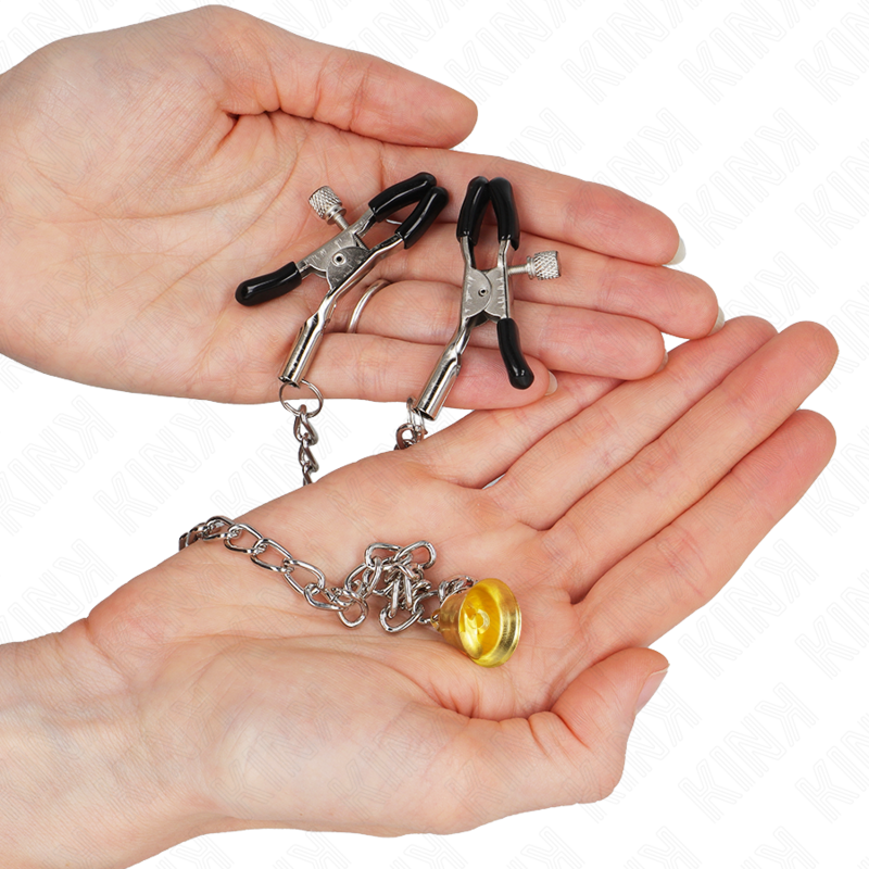 Kink - Pinzas Para Pezones Con Campana Cascabel Dorado Y Cadena 30 Cm