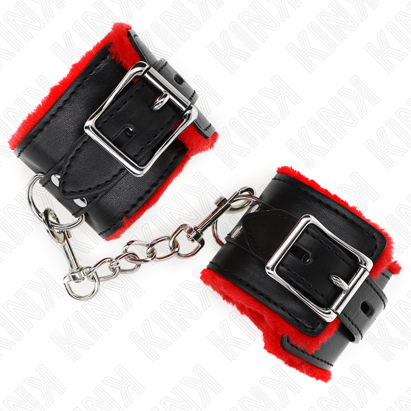 Kink - Muñequeras Forradas Con Agujeros Cuadrados Rojo Y Correa Negro Ajustable 17-29 Cm X 6 Cm