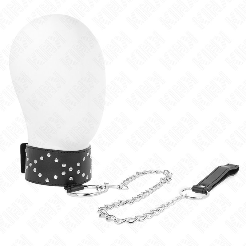 Kink - Collar Con Correa 65 Cm Con Tachuelas Plateadas Modelo 3 Ajustable 36-43 Cm X 5 Cm