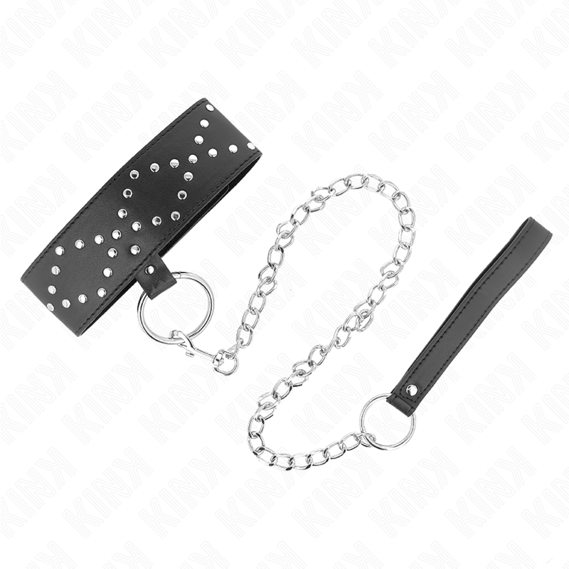 Kink - Collar Con Correa 65 Cm Con Tachuelas Plateadas Modelo 3 Ajustable 36-43 Cm X 5 Cm