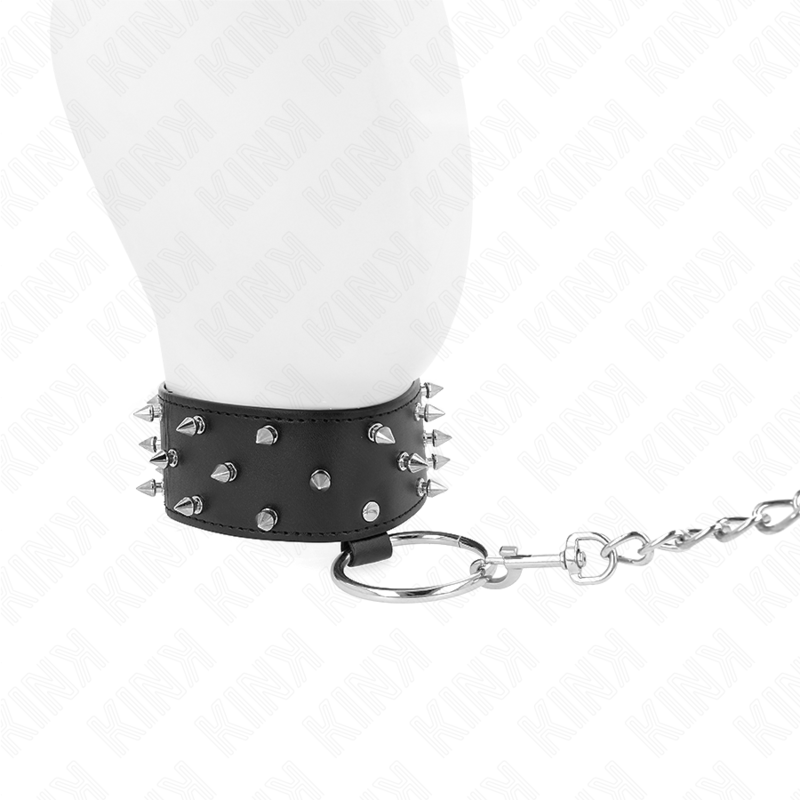 Kink - Collar Con Correa 65 Cm Con Tachuelas Plateadas Modelo 5 Ajustable 36-43 Cm X 5 Cm