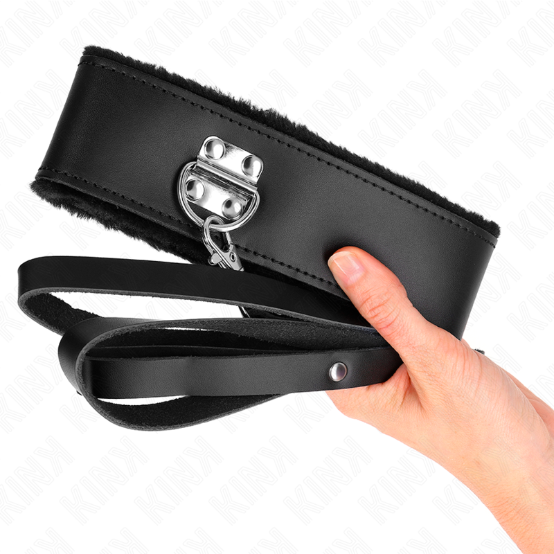 Kink - Collar Con Correa 116 Cm De Piel Negro Ajustable 40-48 Cm X 6 Cm