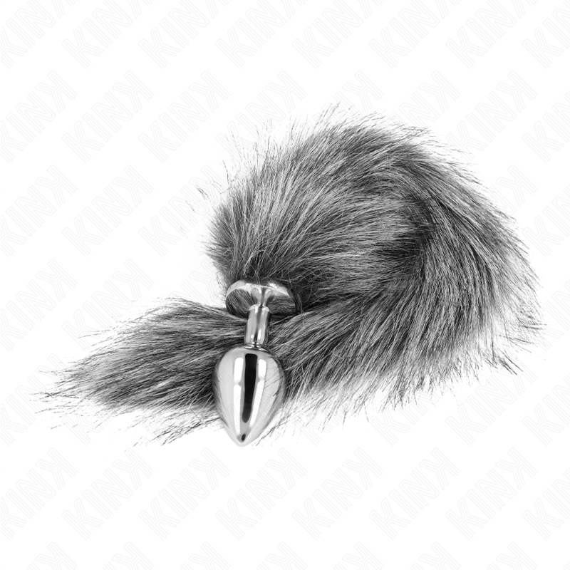 Kink - Plug Anal Talla M 8 X 3.5 Cm Con Cola Sintética 40 Cm Plateado