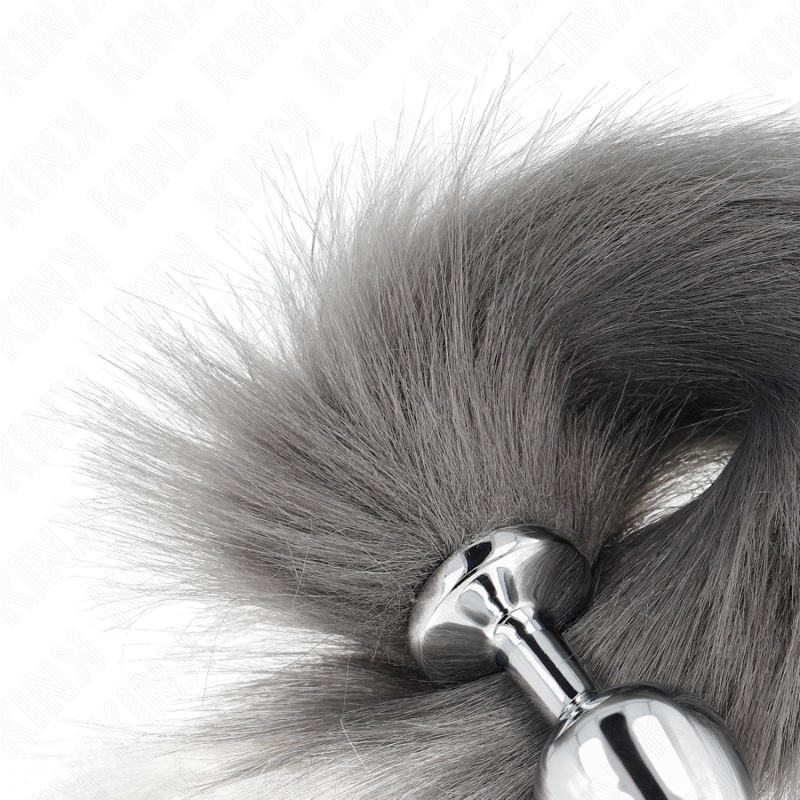 Kink - Plug Anal Talla M 8 X 3.5 Cm Con Cola Sintética 40 Cm Plateado Y Blanco