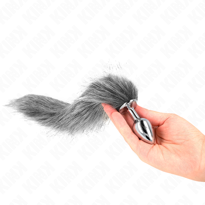 Kink - Plug Anal Talla S 7 X 3 Cm Con Cola Sintética 40 Cm Plateado