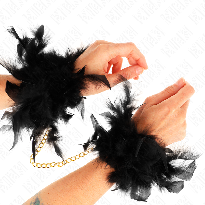 Kink - Esposas De Plumas Negro Con Cadena Dorada Modelo 1