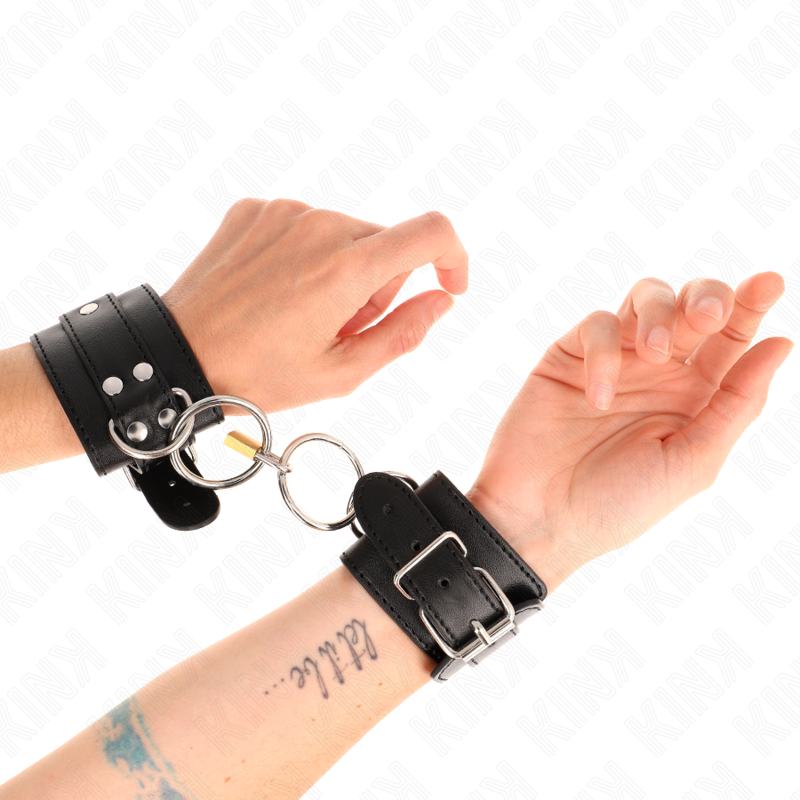 Kink - Muñequeras Con Bloqueo De Candado En Anillas Negro Ajustable 20-28 Cm X 5.5 Cm