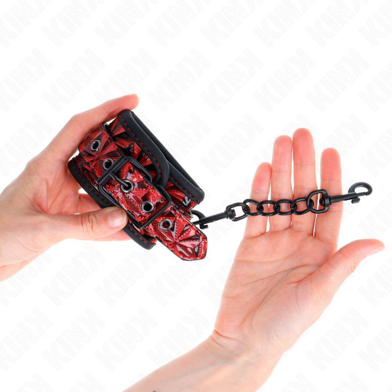 Kink - Muñequeras Con Patrón De Diamantes Rojo Oscuro Ajustable 17-26 Cm X 5.5 Cm