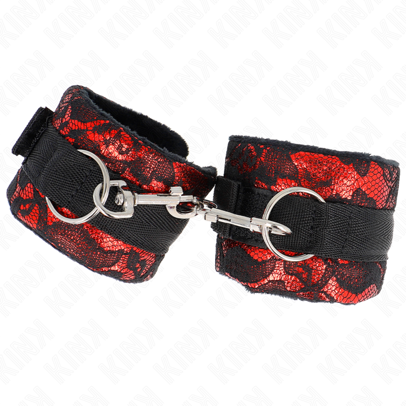 Kink - Muñequeras Cortas De Encaje Terciopelo Y Unión De Nylon Rojo/Negro 23 X 6.5 Cm