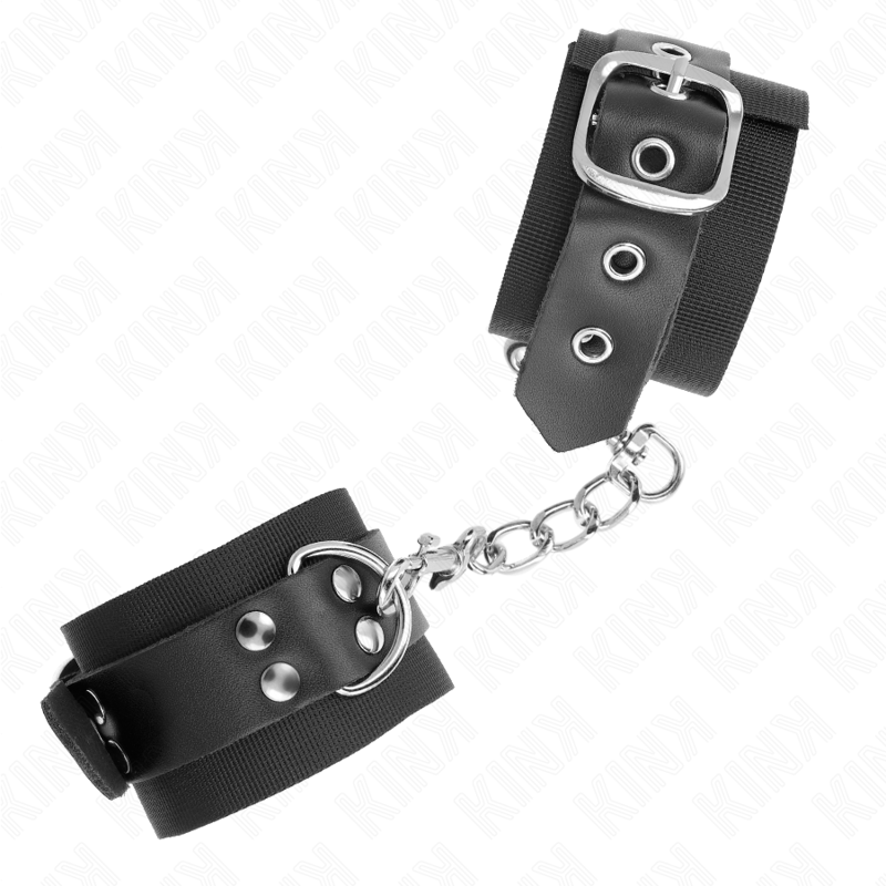 Kink - Muñequeras De Nylon Negro Con Correa Cuero Negro Ajustable 19-29 Cm X 5.1 Cm