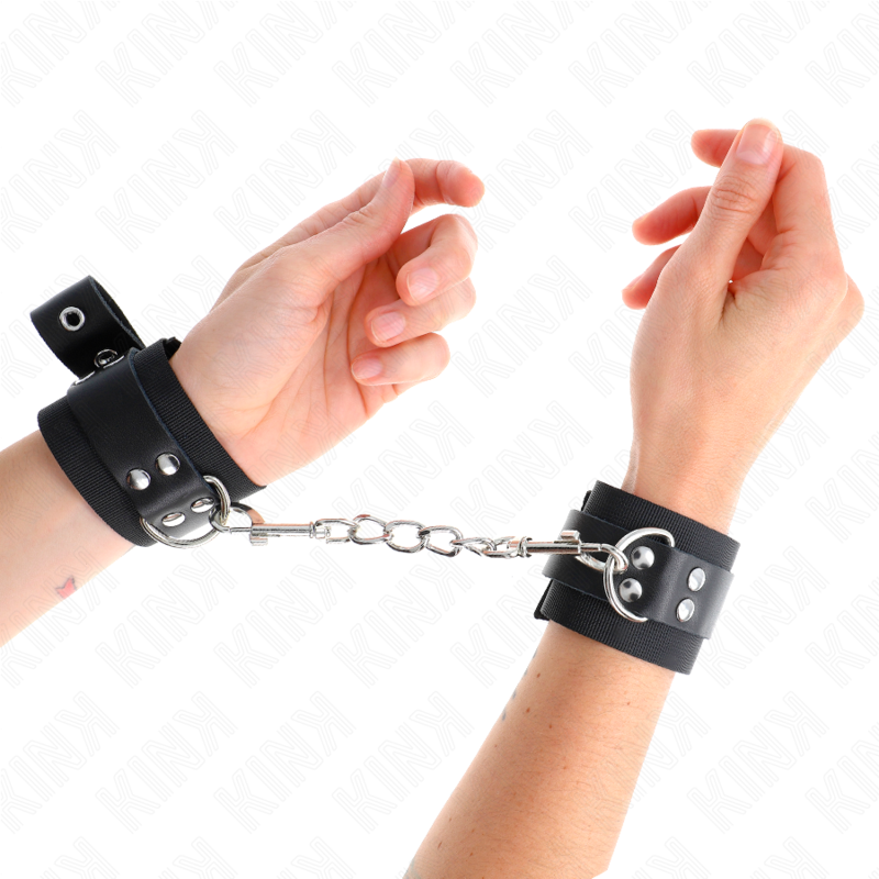 Kink - Muñequeras De Nylon Negro Con Correa Cuero Negro Ajustable 19-29 Cm X 5.1 Cm