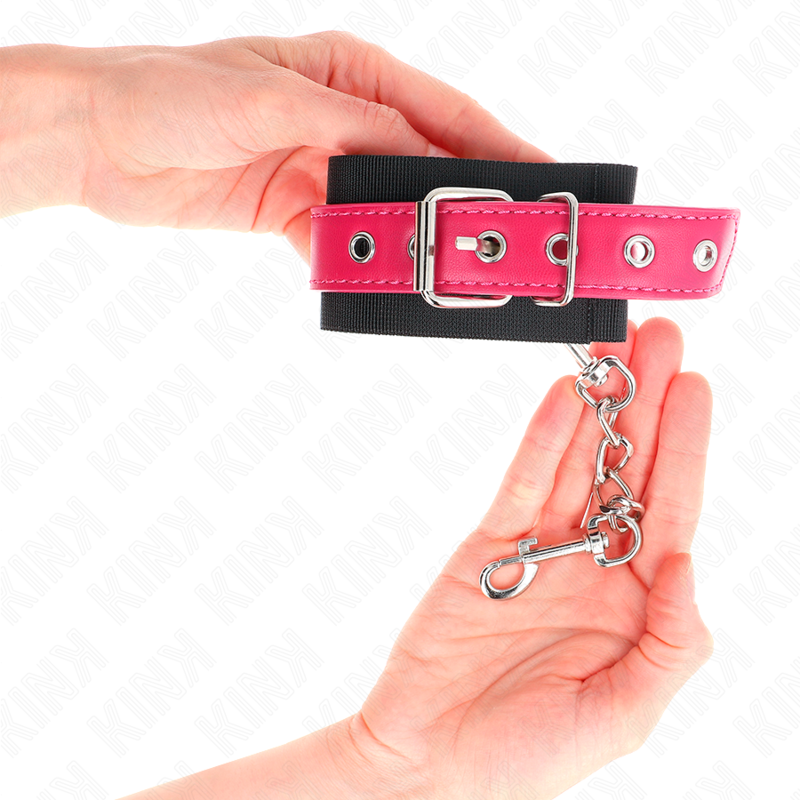 Kink - Muñequeras De Nylon Negro Con Correa Polipiel Fuscia Ajustable 19-29 Cm X 5.1 Cm