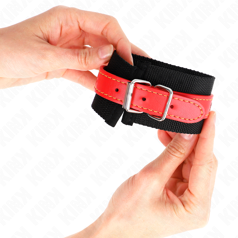 Kink - Muñequeras De Nylon Negro Con Correa Polipiel Rojo Ajustable 19-24 Cm X 5.5 Cm