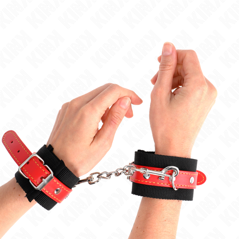 Kink - Muñequeras De Nylon Negro Con Correa Polipiel Rojo Ajustable 19-24 Cm X 5.5 Cm