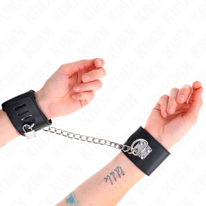 Kink - Muñequeras Fijas Con Cadena 30 Cm Y Cierre Candado Negro Ajustable 16-23 Cm X 5.5 Cm