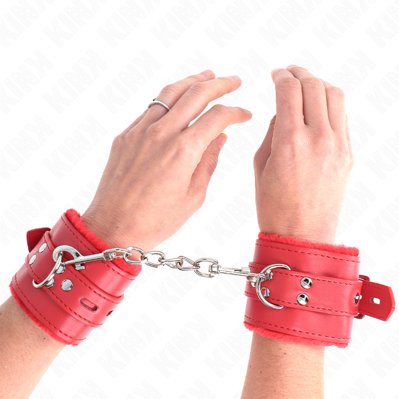 Kink - Muñequeras Forradas Con Agujeros Cuadrados Rojo Y Correa Rojo Ajustable 17-29 Cm X 6 Cm