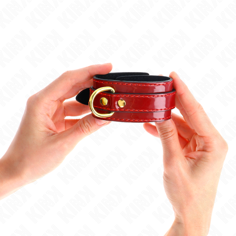 Kink - Muñequeras Joanna Angel Rojo Ajustable Con Cadena Dorado 16.5-26 Cm X 4 Cm