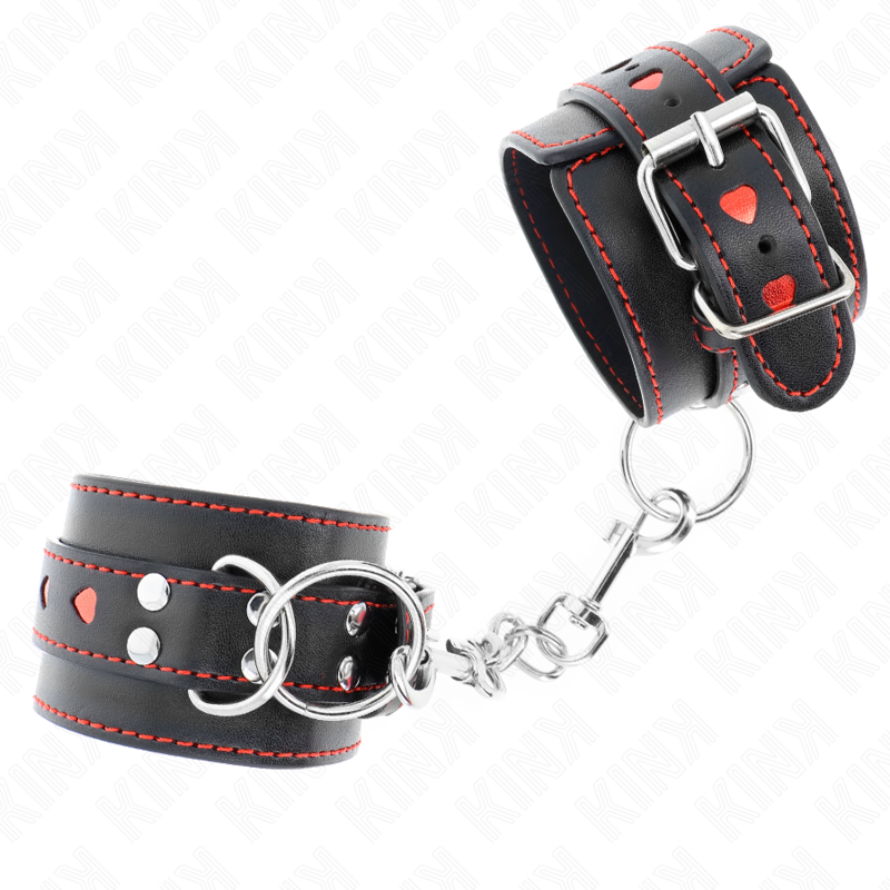 Kink - Muñequeras Negro Con Incrustación De Corazón Rojo Ajustable 21-28 Cm X 5.5 Cm