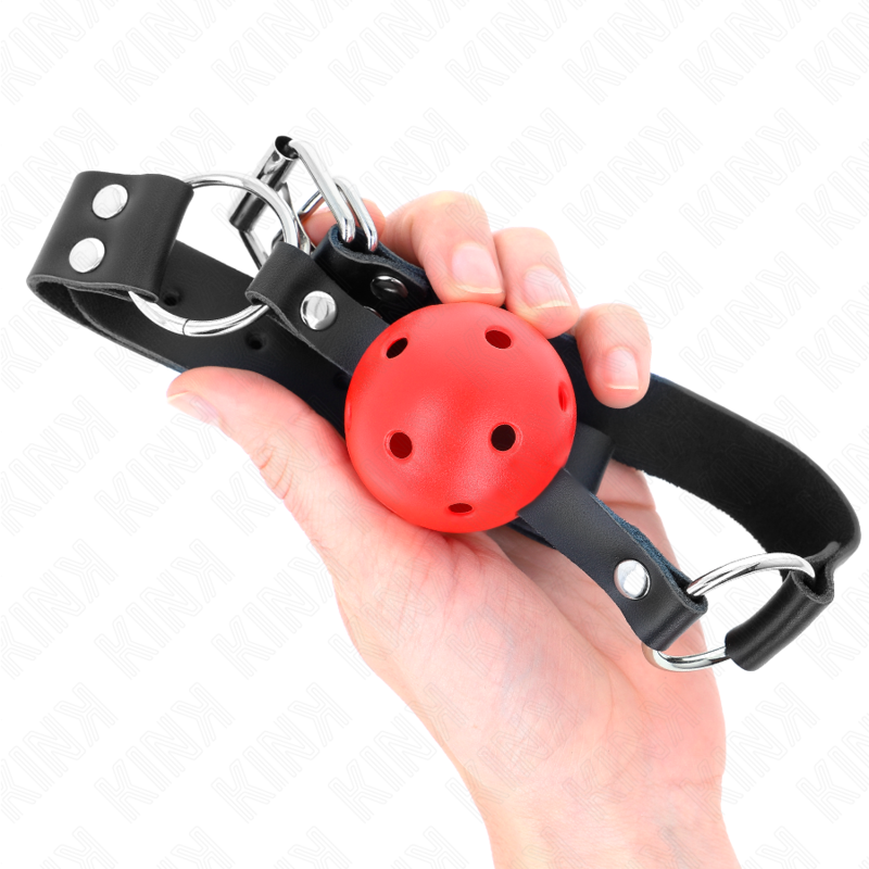 Kink - Mordaza De Bola 4 Cm Transpirable Con Doble Remache Rojo 62 X 2.5 Cm Ajustable 42-58 Cm