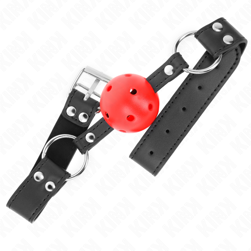 Kink - Mordaza De Bola 4 Cm Transpirable Con Doble Remache De Cuero 62 X 2.5 Cm Ajustable 42-58 Cm