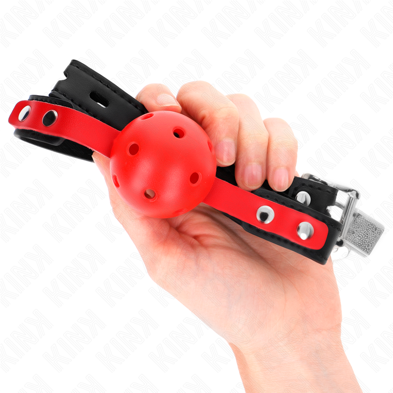 Kink - Mordaza De Bola 4 Cm Dura Hueca Rojo Correa Negra 60 X 2 Cm Ajustable 37-52 Cm