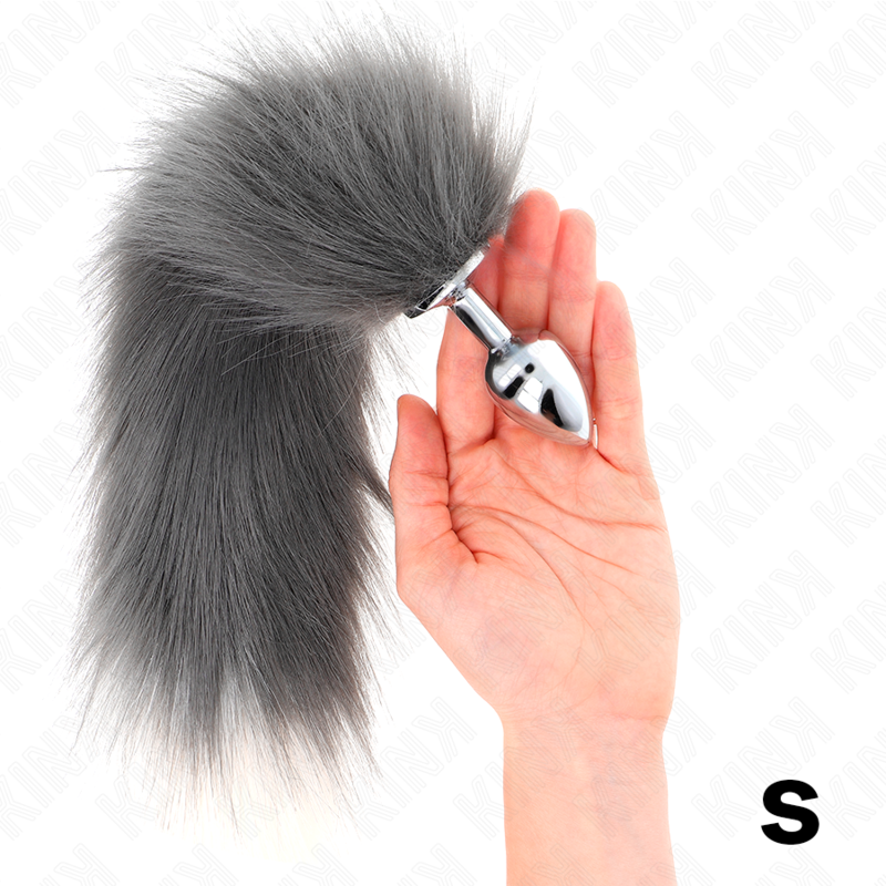 Kink - Plug Anal Talla S 7 X 3 Cm Con Cola Sintética 40 Cm Plateado Y Blanco