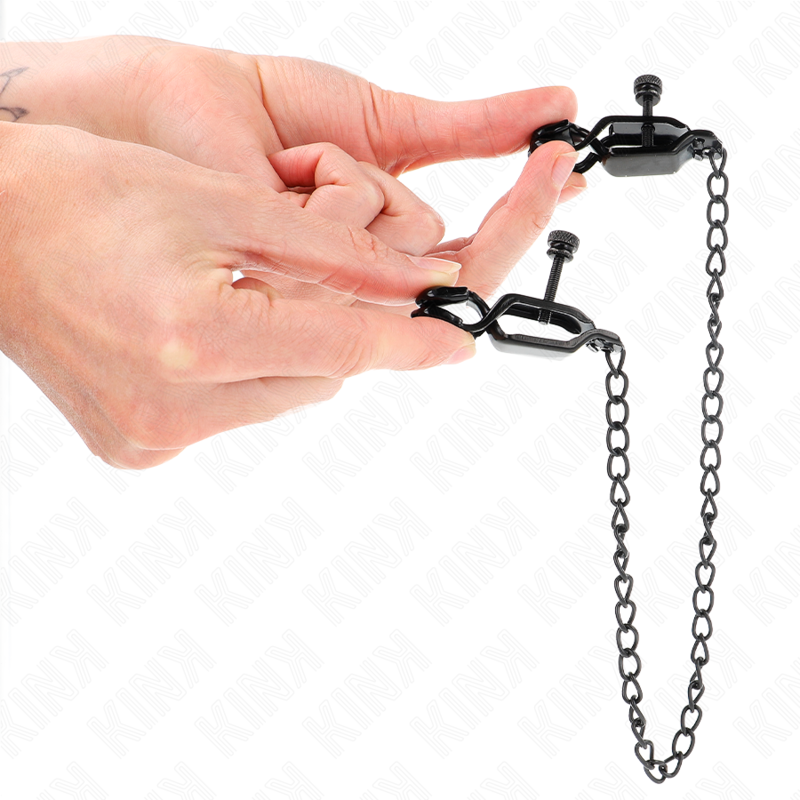 Kink - Pinzas Para Pezones Planas Negro Con Cadena Negro 30 Cm