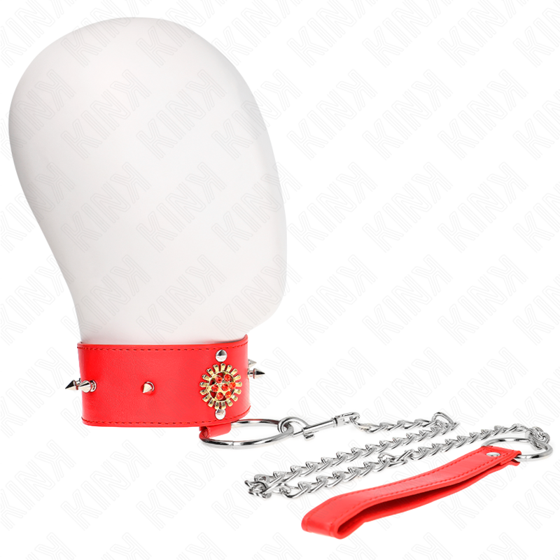 Kink - Collar Con Correa 65 Cm Cuello De Diamantes Rojo Ajustable 35-51 Cm X 7 Cm