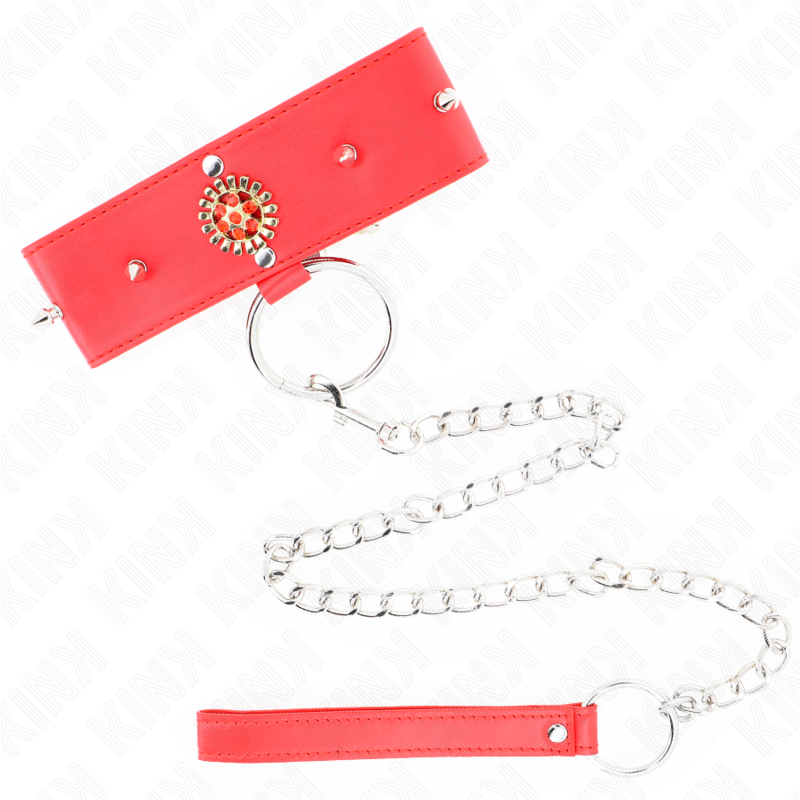 Kink - Collar Con Correa 65 Cm Cuello De Diamantes Rojo Ajustable 35-51 Cm X 7 Cm