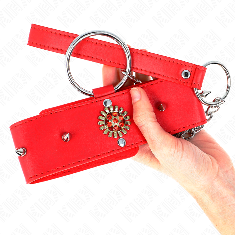 Kink - Collar Con Correa 65 Cm Cuello De Diamantes Rojo Ajustable 35-51 Cm X 7 Cm