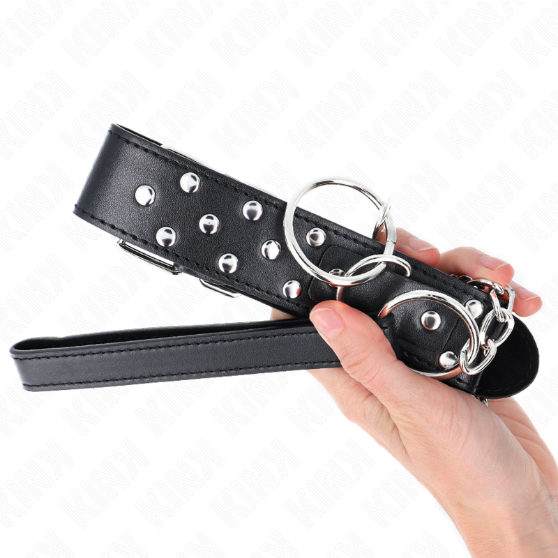 Kink - Collar Con Correa 65 Cm Remache Anilla Negro Ajustable 36-50 Cm X 3.8 Cm