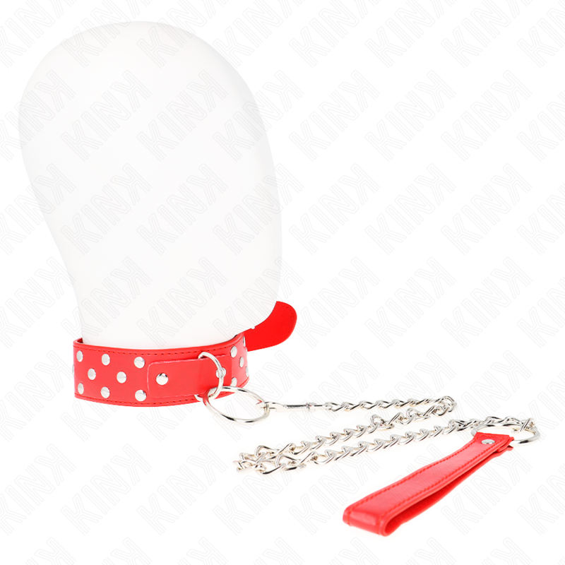 Kink - Collar Con Correa 65 Cm Remache Anilla Rojo Ajustable 36-50 Cm X 3.8 Cm