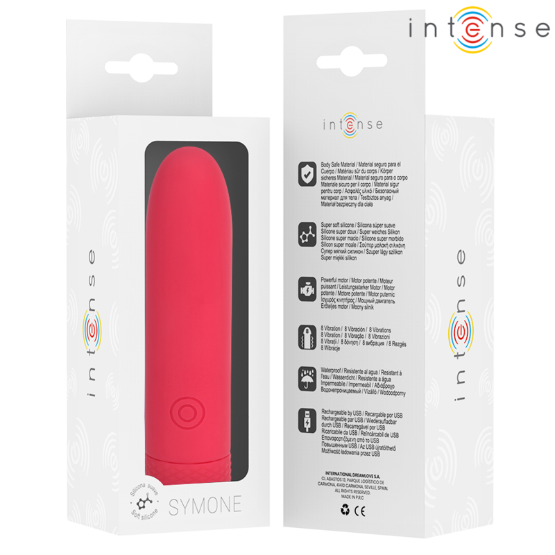 Intense - Symone Bala Vibradora Recargable Por Usb 8 Vibraciones Rojo 10 X 2.2 Cm