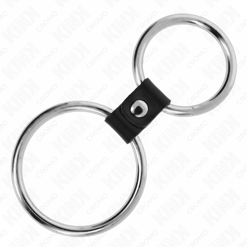 Kink - Anillo Pene Doble Metal 3.7 Cm A 5 Cm Conectados Por Correa Polipiel Modelo 1