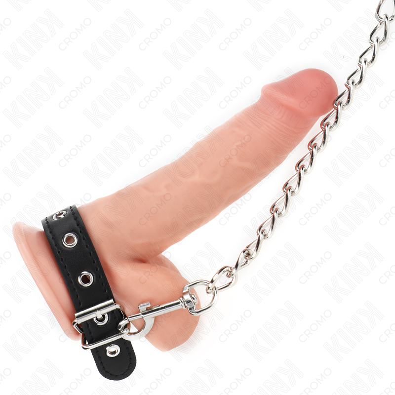 Kink - Anillo Pene Cuero Con Correa 21.5 X 2 Cm Y Cadena Metal 60 Cm