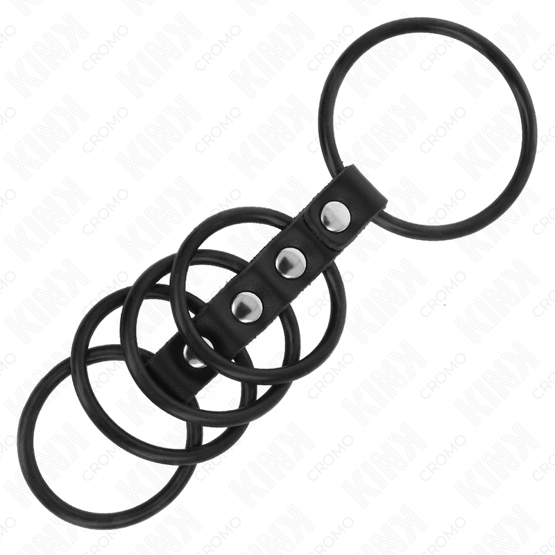 Kink - 5 Anillos Pene Silicona 3.8 Cm A 4.8 Cm Conectados Por Cuero