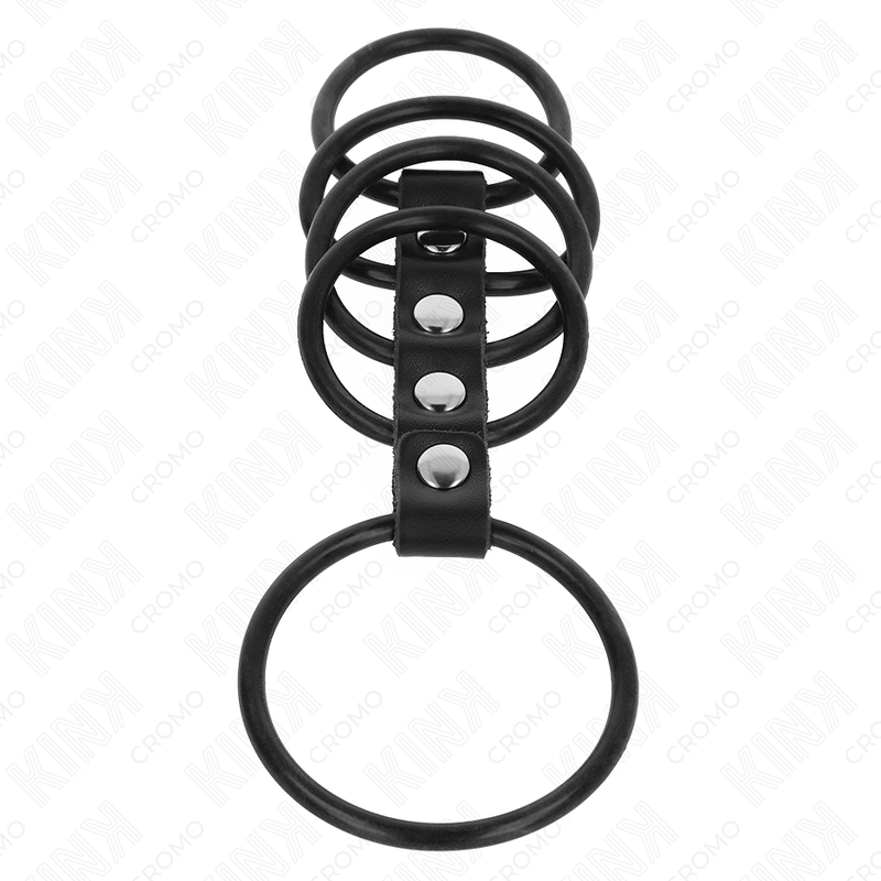 Kink - 5 Anillos Pene Silicona 3.8 Cm A 4.8 Cm Conectados Por Cuero
